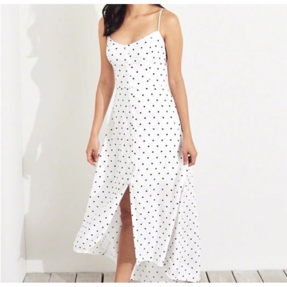 Hollister M Black White Polka Dot Button Up Maxi Dress
